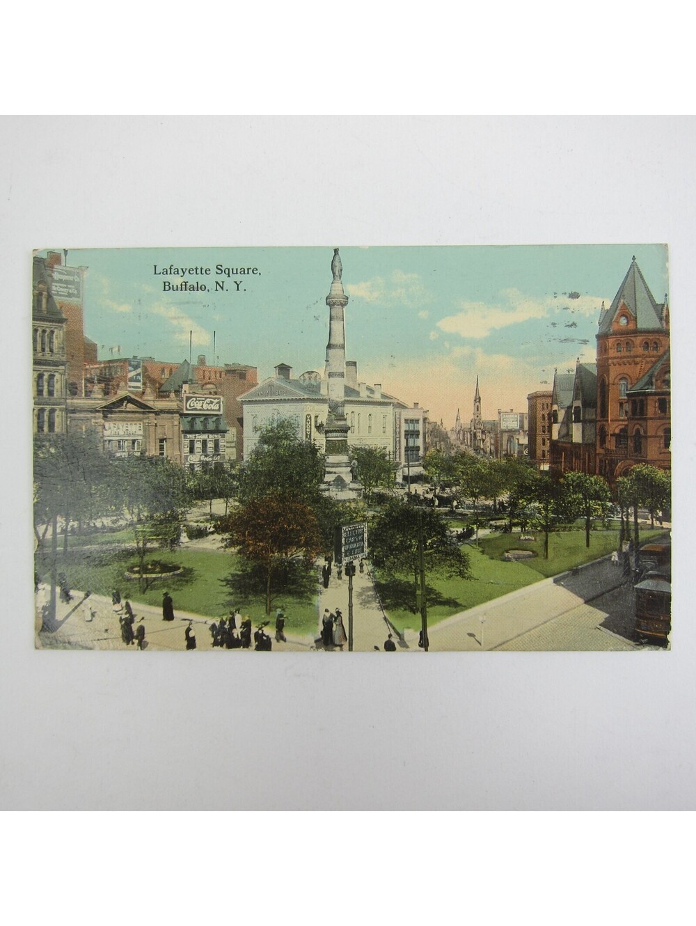 Postcard Buffalo New York Lafayette Square Buildings Monuments Antique 1913 RARE